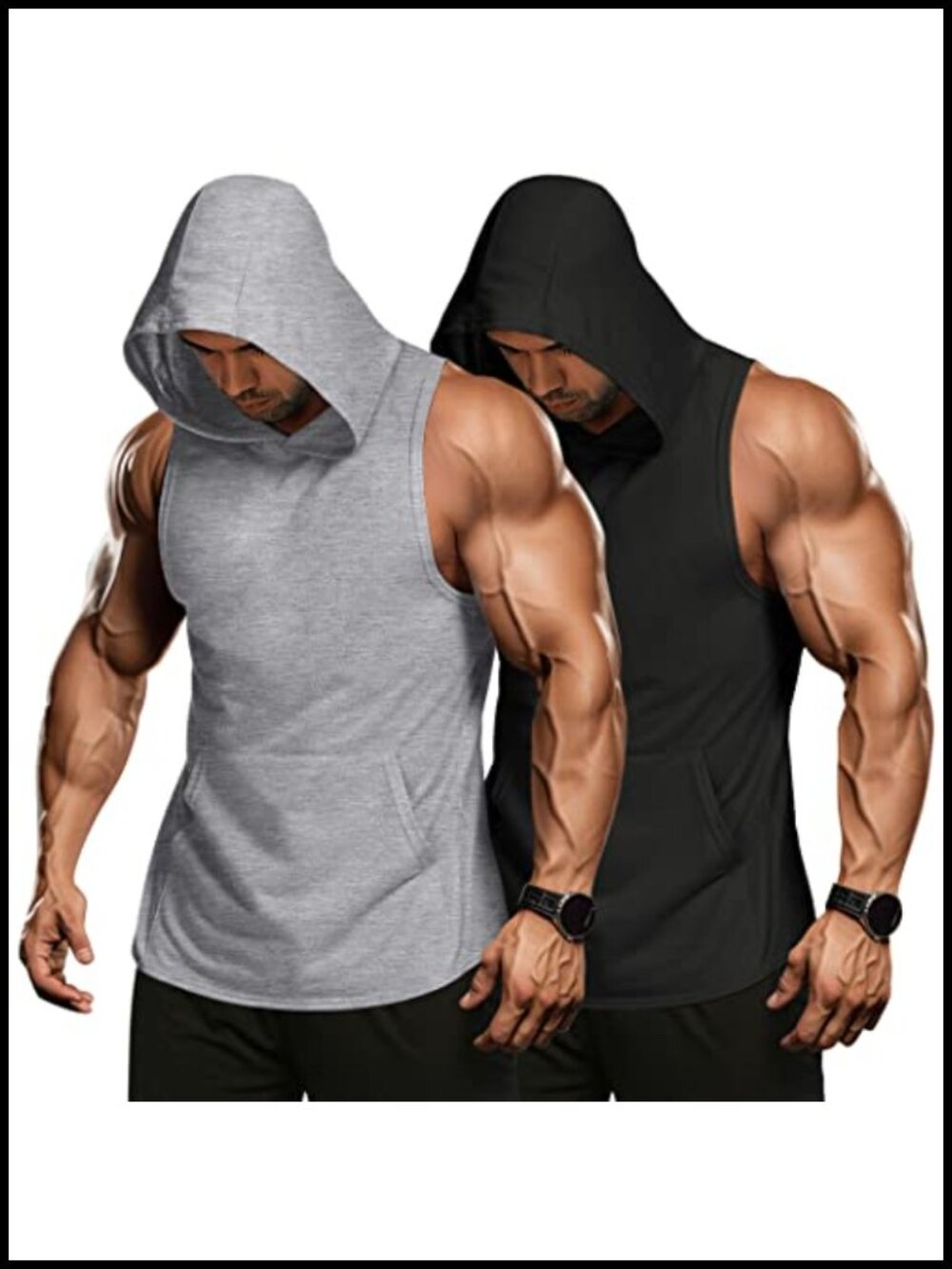 Men's 2 Pack Workout Hooded Tank Tops Bodybuilding Muscle Cut Off Sleeveless